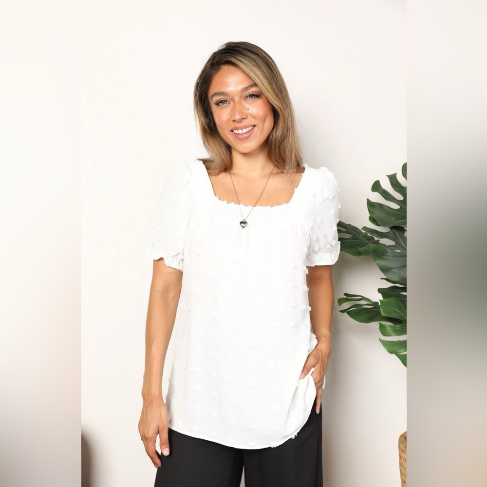 Mandy Swiss Dot Puff Sleeve Square Neck Blouse